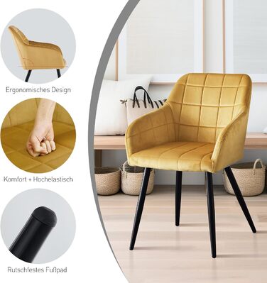 CLIPOP Комплект стільців для їдальні (6 шт.) з підлокітниками, м'яке сидіння з штучної шкіри, для кухні, вітальні, їдальні, колір: Тюльпан Золотий