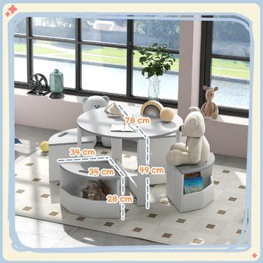 Дитячий стіл та стільці AIYAPLAY 5-TLG. сірого кольору з ящиком для зберігання