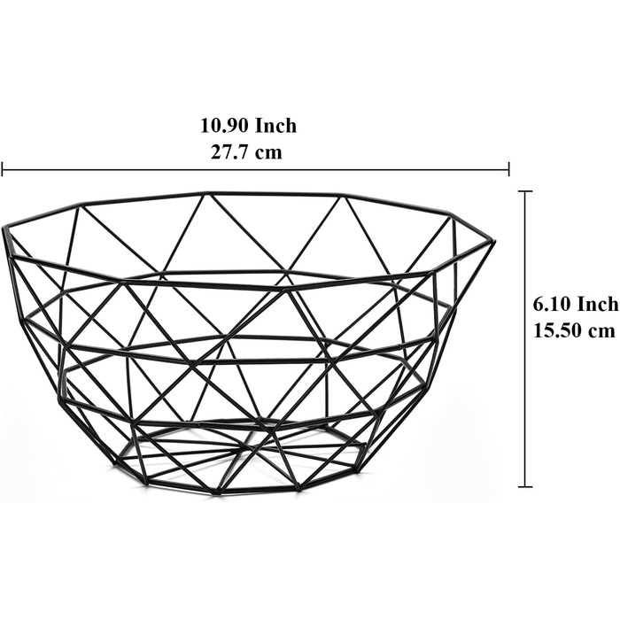 Кошик з фруктами HOMQUEN, ваза з фруктами, кошик з фруктами з металевого дроту для кухні, ваза з фруктами для кухонного столу, кошик для фруктів, овочів, хліба, закусок, кухонні гаджети (круглі короткі, чорні) (3-я кошик з фруктами-висока квадратна)