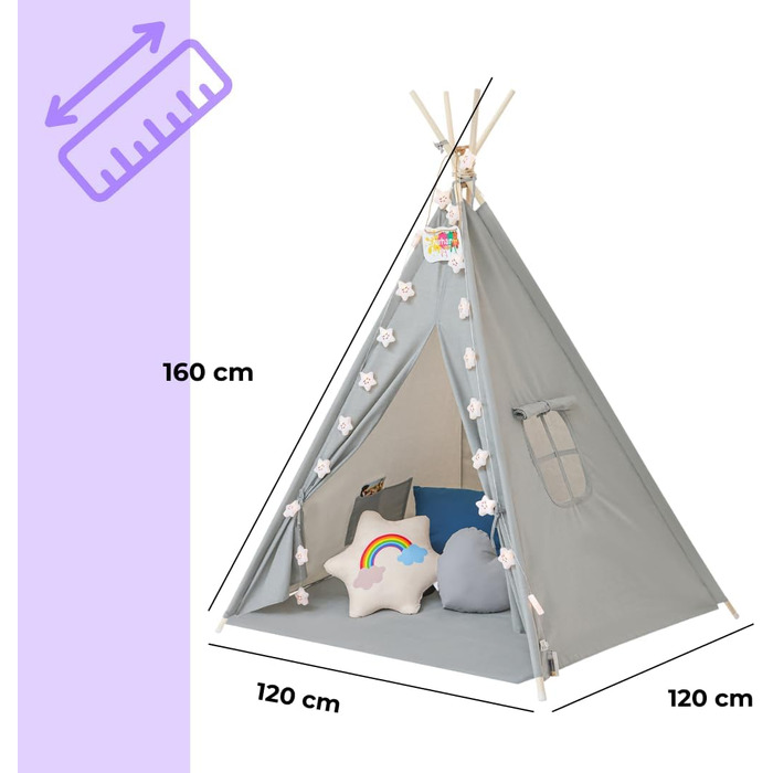 Дитяче намет Kinder Tipi Julia сірий/блакитний 120x120x160 см