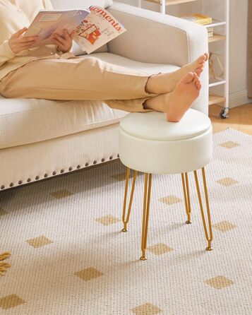 Пуф з м'якою оббивкою та місцем для зберігання IBUYKE, білий, з металевими ніжками, знімний чохол