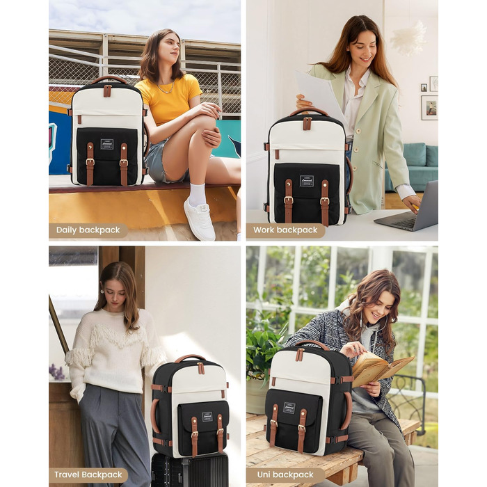 LOVEVOOK Рюкзак для ручної поклажі, жіночий рюкзак для подорожей, водонепроникний рюкзак для ноутбука 17 дюймів, шкільний рюкзак для жінок/студенток, чорний, коричневий (45x32x15 см)