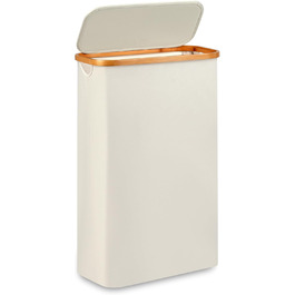 Кошик для білизни Merkisa 60 л з кришкою, високий, з бамбуковим ручками (Бежевий)