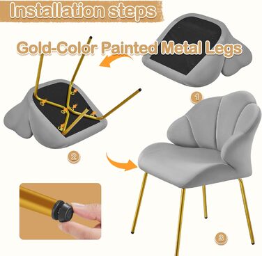 Крісло Yaheetech у формі мушлі, сучасне крісло-вушко, м'яке крісло з металевими ніжками, поліестер, для вітальні/туалетного столика/спальні, комплект, білий/світло-сірий