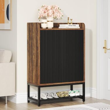 Шафа для взуття Tribesigns з дверцятами, 5-ярусна, для передпокою, дерев'яна шафа-органайзер для 15-20 пар взуття, чорно-коричнева