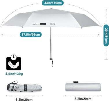 Компактна парасолька та туристична парасолька 115 г, ультралегка, міні-УФ-парасолька UPF 50 (чорний/сріблястий), 4Free