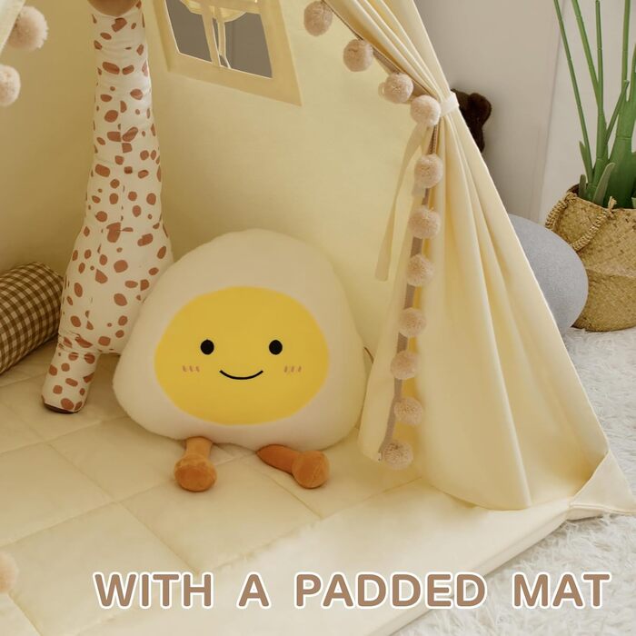 Дитяче намет Tipi з м'якою матрацом, бавовна, канвас. Намет Tipi для дітей, ігровий намет для дівчаток та хлопчиків з зірками та ліхтариками, сумка, прапор (білий, кремовий)
