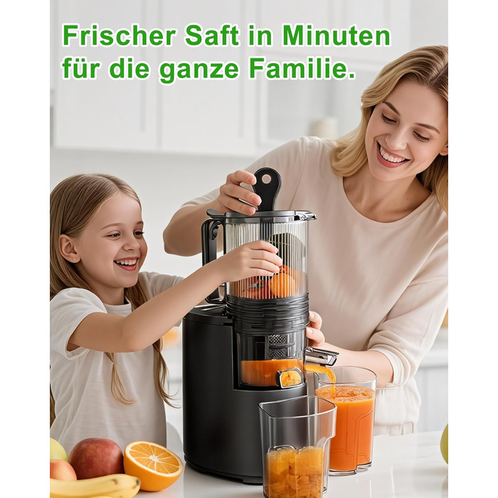 Електричний соковитискач для цілих овочів та фруктів, 130 мм, з широкою подачею, легкий у чищенні, чорний