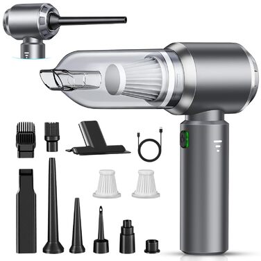 Акумуляторний ручний автомобільний пилосос 4 в 1, безщітковий двигун, потужність 26000 Па, портативний міні-пилосос для авто, офісу та клавіатур, сірий