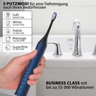 Електрична зубна щітка Tristan Auron - 55 000 вібрацій, 5 режимів, 60 днів роботи від акумулятора, компактна та тиха, з 2 насадками, для бережного очищення зубів (Червона) (B - Синя)