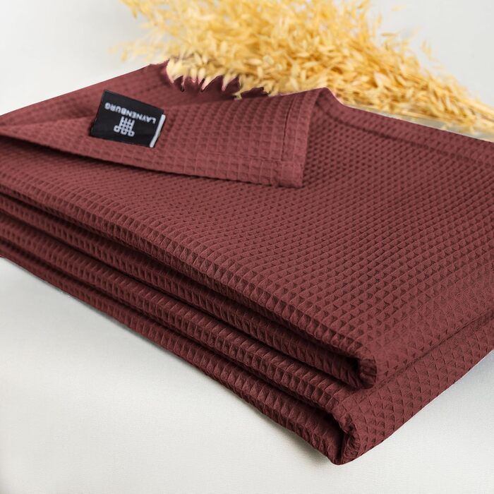 Плед LAYNENBURG Premium 180x220 см, вафельна тканина, 100% бавовна, теплий плед для ліжка, дивана, софи, махагон