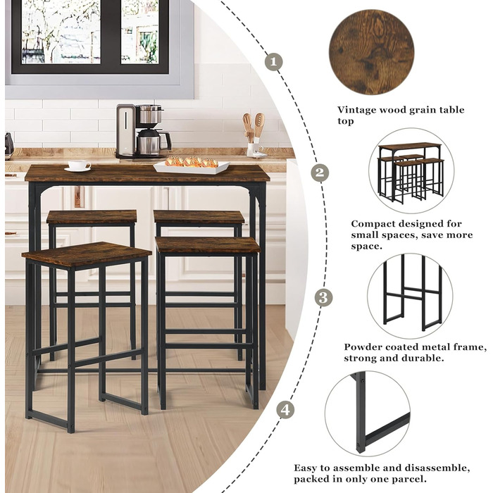 Набір кухонних меблів: стіл та 4 табурети (колір: коричневий)