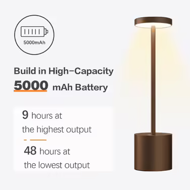Бездротова LED настільна лампа Hapfish 5000mAh, акумуляторна, димована, 3 режими світла, USB зарядка, для вулиці, нічного столика, письмового столу, балкона, коричнева