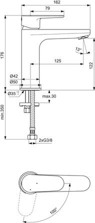Змішувач для ванної кімнати Ideal Standard Cerafine O, хром, без зливної арматури