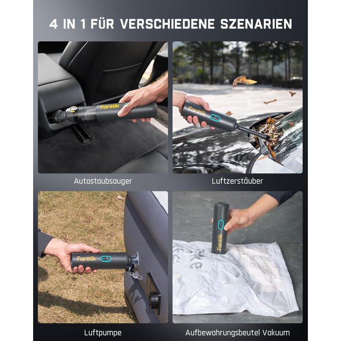Акумуляторний автомобільний пилотяг Fanttik Slim V8 APEX, портативний ручний міні-пилотяг 4-в-1 RobustClean™, потужність 19000 Па/45 AW, 2 режими всмоктування, для авто, офісу та клавіатур (Сірий)