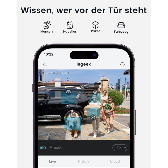 Відеодзвінок ieGeek 2K з камерою: бездротовий, водонепроникний (IP66), AI-розпізнавання руху, нічне бачення, без підписки, сумісний з Alexa, Wi-Fi 2.4GHz, з внутрішнім дзвінком (білий/сірий)