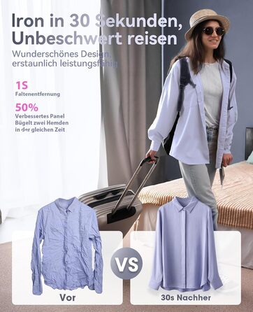 Jack & Rose Дампфглеттер: Портативний праска-парогенератор для подорожей, 1000W, 110-240V, 2-в-1, Швидкий нагрів 15с, Violet