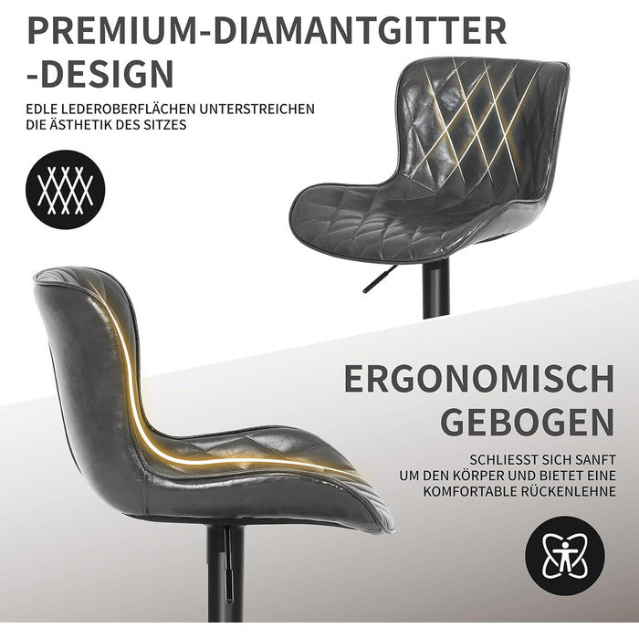 Барні стільці Youhauchair 3 шт., шкіряні, регульовані по висоті, з підніжкою та спинкою, сірі