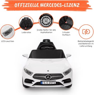 Дитячий електромобіль Mercedes CLS 350 AMG, ліцензія, 12V, шкіряні сидіння, пульт, MP3, білий