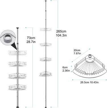Полиця для душу DUFU телескопічна регульована 73-265 см сіра