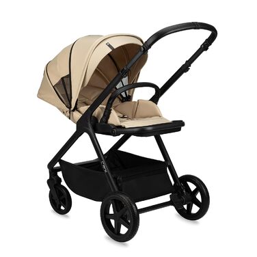 Дитяча коляска MoMi GISELLE 2 в 1 комбінована, бежева: для малюків від народження до 22 кг, з 5-точковим ременем безпеки, збірно-розкладна, з кошиком, матрацом, дощовиком та пеленатором
