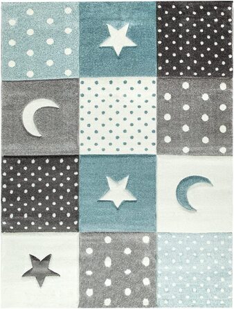 Домашній дитячий килим TT, килим для хлопчиків і дівчаток, дитячий килим у вигляді точок, зірок, 3D смуг, Колір Синій, 5, Розмір 80x150 см