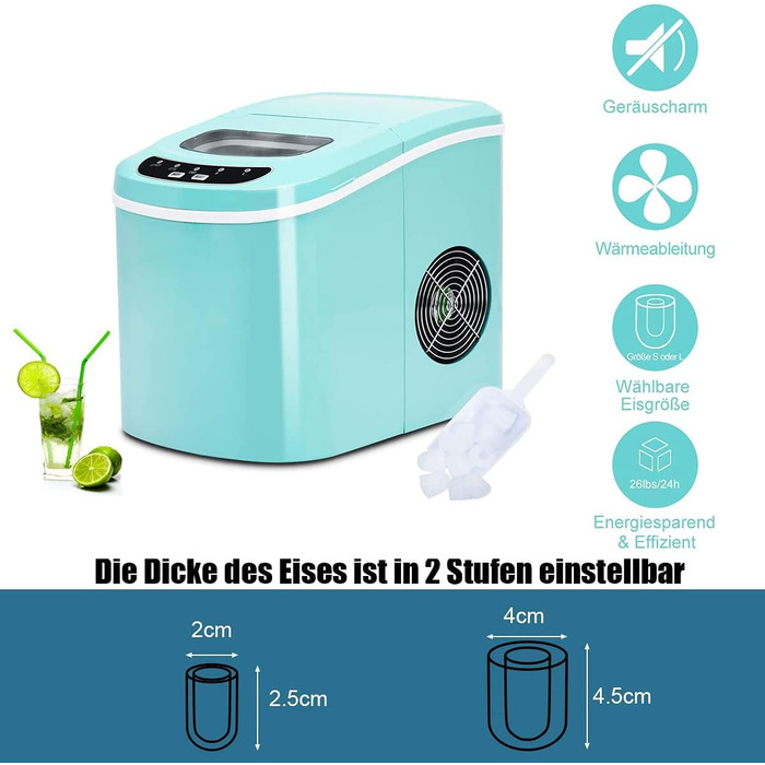 Машина для приготування льоду RELAX4LIFE: 12 кг/24 год, 2 розміри, 2.2 л бак, для дому та офісу (зелена)