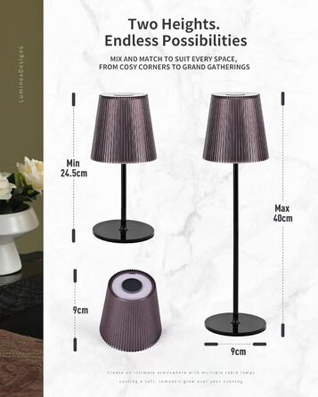 LED настільна лампа LuminexDesigns бездротова з акумулятором 5200mAh, регульована яскравість, IP54 вологостійка, для спальні, офісу, саду, декору, біла (сучасний дизайн, компактна, чорна)