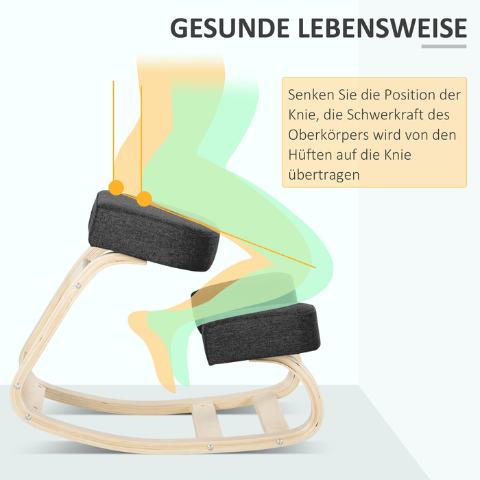 Крісло для ніг, ергономічний пуф для сидіння, м'який пуф для здорової постави, з натурального березового дерева, витримує до 120 кг, чорного кольору