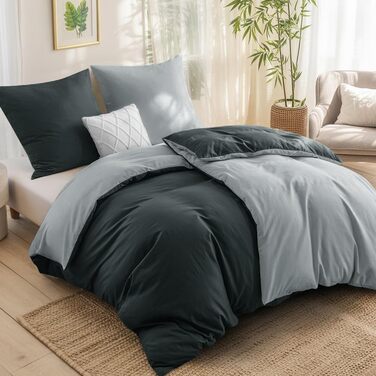 Комплект постільної білизни RUIKASI 135x200 з бавовни (4 частини) - сірий, двоколірний комплект з блискавкою, антрацит та світло-сірий, 135x200 см