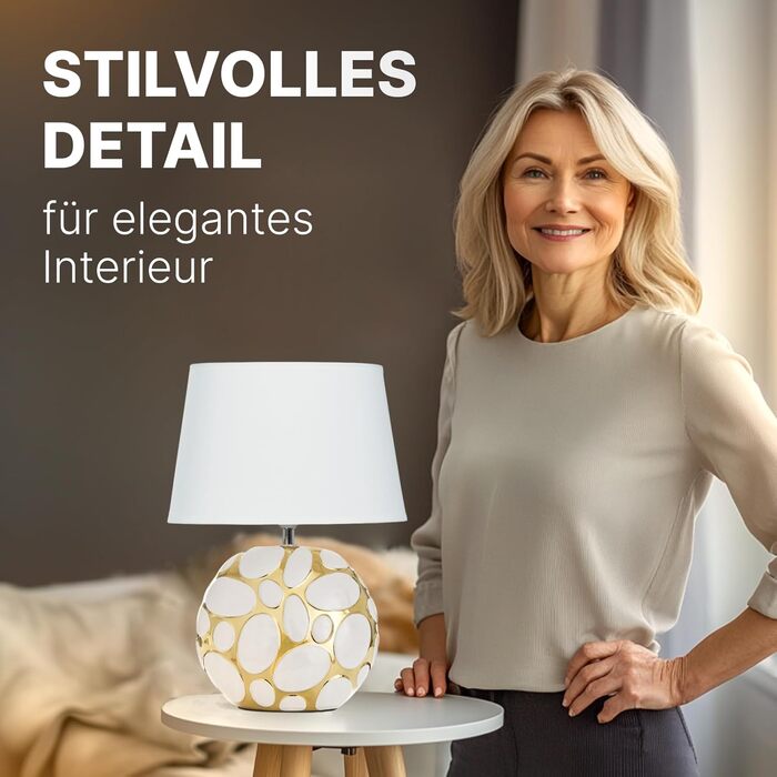 ARTE LAMP LED настільна лампа – класична декоративна хромована лампа для робочого столу з білим текстильним абажуром для вітальні та спальні – з кабелем, хром, білий (Poppy Gold)