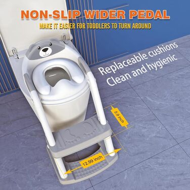 Дитячий унітаз-сходи SKYROKU 2-в-1 з сидінням для туалету, 2-7 років, до 90 кг, PP (без BPA), 5 сходинок, сірий (8898)