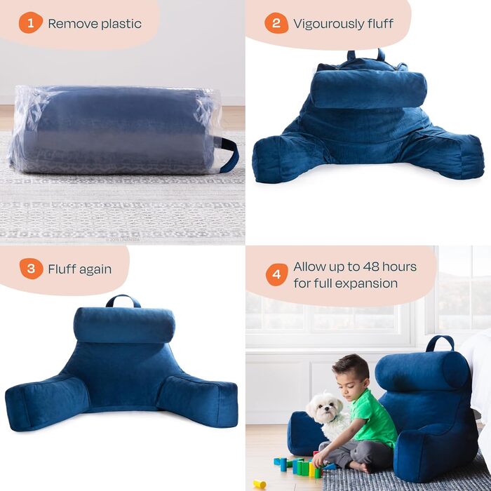 Подушка для читання Linenspa з подрібненим пінополіуретаном Memory Foam, подушка для спини для читання, ігор, перегляду телевізора, подушка на стілець, для гуртожитків, велика (X-Large) з підтримкою шиї, темно-синя