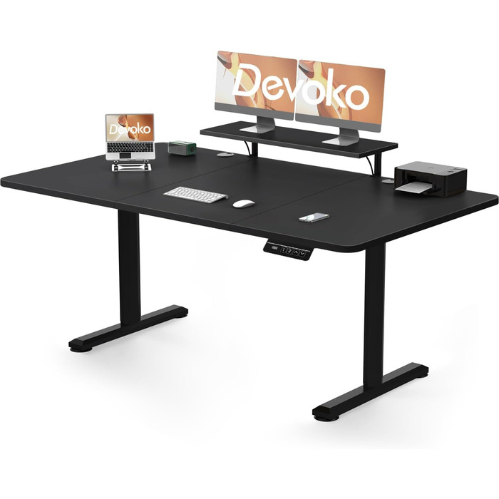 Електричний столик Devoko 160x70 см з регулюванням висоти, з підставкою для монітора, комп'ютерний, 2 функції пам'яті, вінтажний коричневий