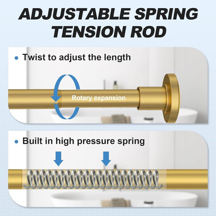Тeleskopна штанга для душу, 78,9-203,2 см, діаметр 2,5 см, регульована, золотиста пружинна натяжна система, нержавіюча сталь, легка установка, не іржавіє, 31-80 Gold