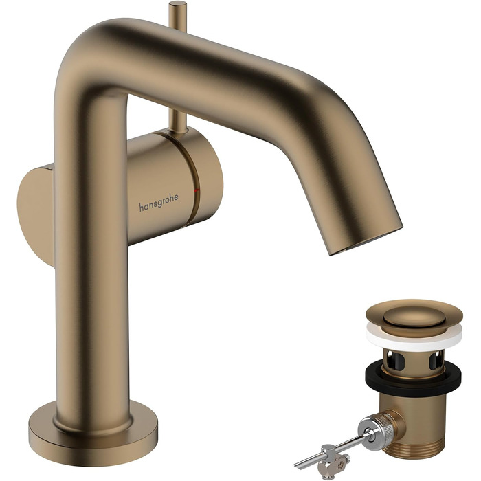 Змішувач для ванної кімнати Hansgrohe Tecturis S Fine з Push-Open та економічним витратою води (CoolStart), висота виливу 110 мм, з ручним відкриттям зливу, EcoSmart+ (Brushed Bronze)