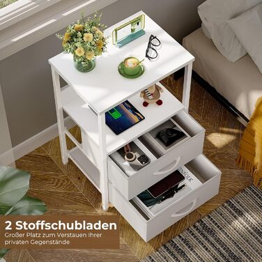 Нічний столик Rolanstar з підзарядкою, LED-підсвіткою, 2 висувними ящиками та 3-рівневою системою зберігання, дерев'яний, 40 x 30 x 60 см (Білий, 2)