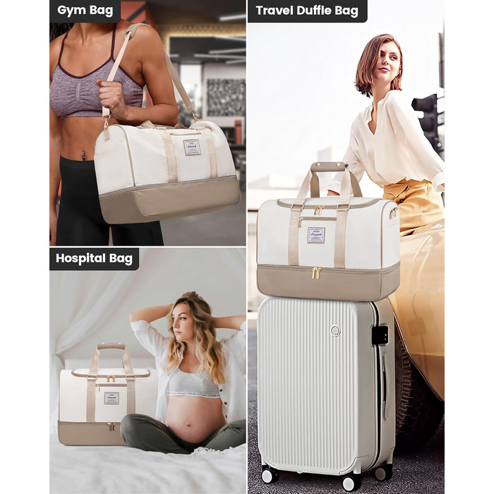 Сумка-рюкзак LOVEVOOK 37L: спортивна, для подорожей, з відділенням для взуття та мокрих речей, водонепроникна, для авіаперельотів (M, Хакі-беж)