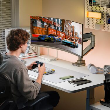Кріплення для монітора ARES WING з USB A/C, 17'-45', регульована висота, вантажопідйомність 18 кг, VESA 75/100 мм, білий (сірий)