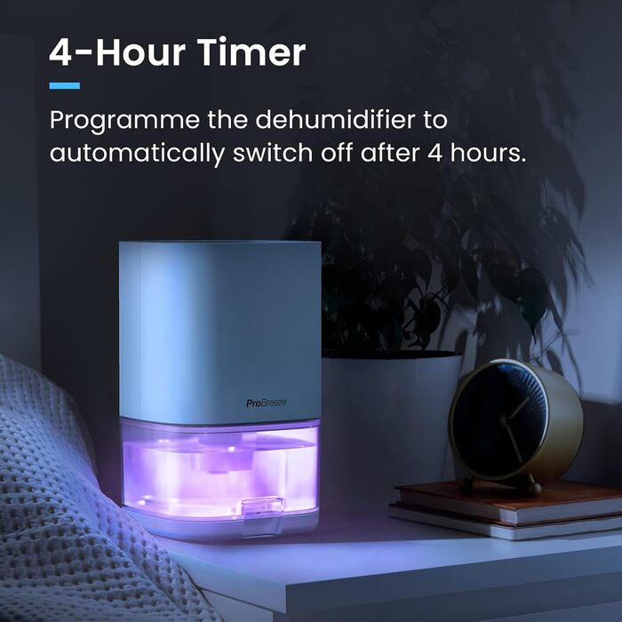 Електричний осушувач повітря Pro Breeze 1000 мл з таймером та нічником - для ванної, спальні, шафи та підвалу. Білий