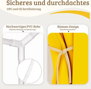 Дитяче намет-будиночок EROMMY 2-в-1 з килимком, прапорцями та світлодіодними смугами, з двома дверцятами, з даховим віконцем, для дому, від 3 років (Жовтий)