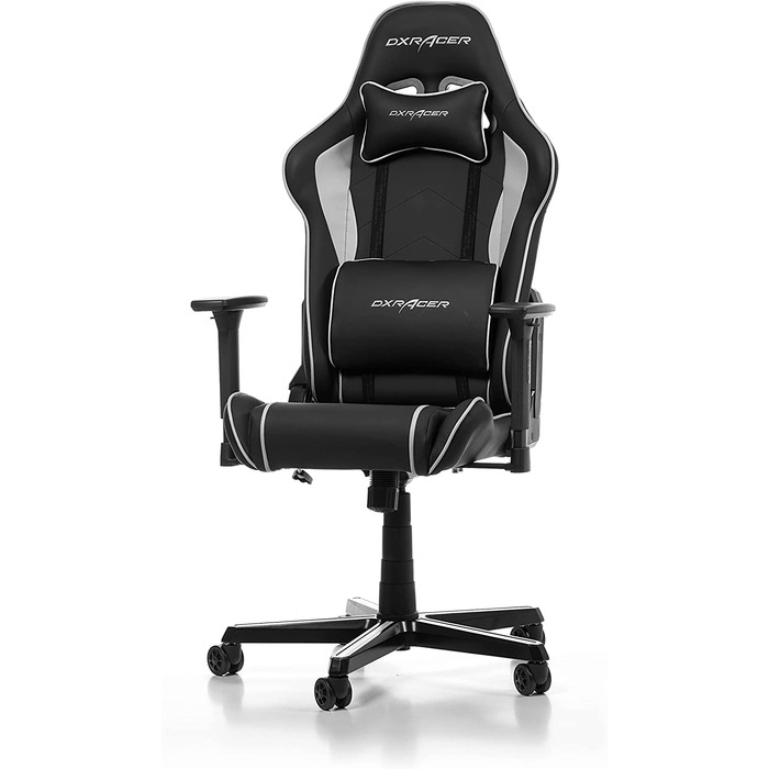 Ігрове крісло DXRacer Prince P08, штучна шкіра, чорно-сірий, до 185 см