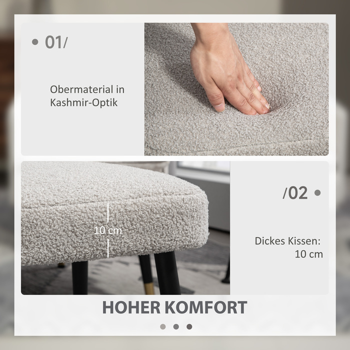 HOMCOM Footstool Квадратний табурет з кашеміровим виглядом, підставка для ніг зі сталевими ніжками, ідеально підходить для вітальні та спальні, світло-сірий