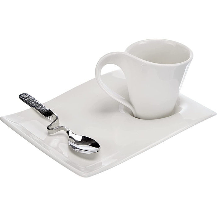 Набір кавовий Villeroy & Boch NewWave Premium Cappuccino, 8 предметів на 4 персони, білий, для кавоварки, сумісний з миючим засобом та мікрохвильовою піччю, хвильовий дизайн