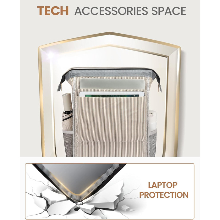 Рюкзак для ноутбука LOVEVOOK для жінок, великий шкільний рюкзак для підлітків, рюкзак ручної поклажі, водонепроникний дизайн, дихаючі плечові лямки, для університету, школи та подорожей, бежево-сірий (17 дюймів, сірий / чорний)