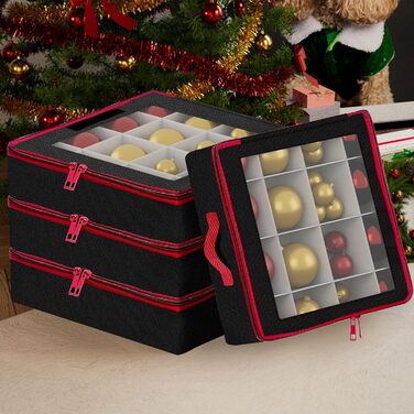 Коробка для зберігання новорічних кулічок з перегородками, 4 шт. Чорна коробка для прикрас на ялинку, органайзер для новорічних іграшок, складна, з ручками, для зберігання та штабелювання