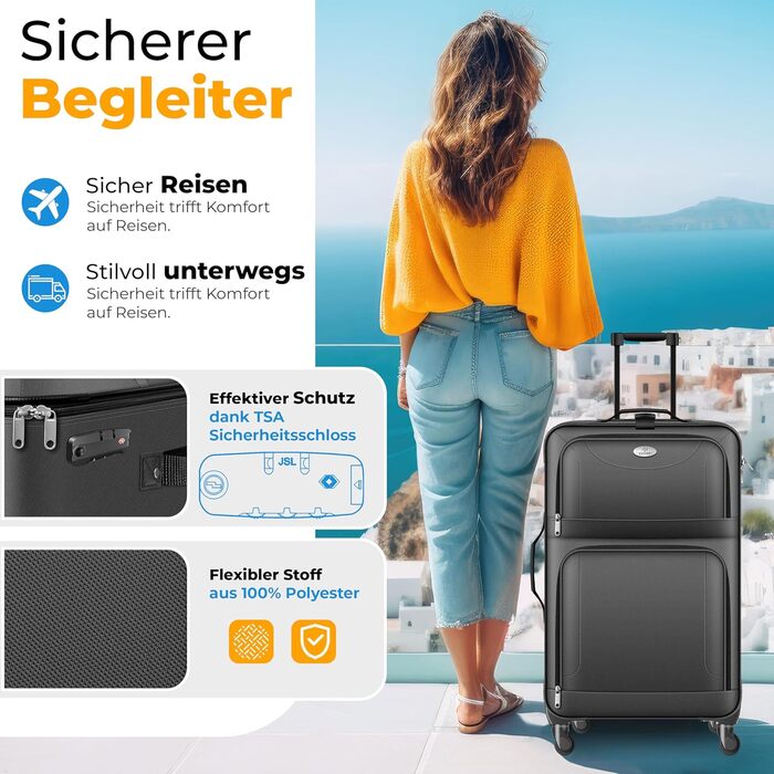 Набір валіз KESSER® 4 шт. | Чотири валізи з тканини з кодовим замком TSA, 360° колесами та телескопічною ручкою | Косметичка, ручна валіза та великі валізи для подорожей та бізнесу (Антрацит)