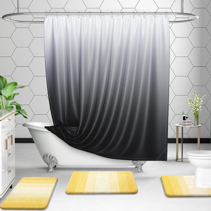 Набір килимків для ванної кімнати OLANLY, 2 шт., м'який, швидковисихаючий, мікрофібра, неслизький, можна прати в пральній машині, придатний для сушки в сушильній машині, пухнасті килимки для ванної кімнати (119,4 x 50,8 см + 61 x 40,6 см, жовтий) 51 x 119