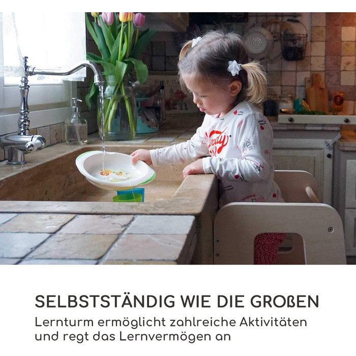 Стілець-лесенка Montessori Mobli: для малюків, регульовані сходинки, біле дерево (береза, натуральний колір)