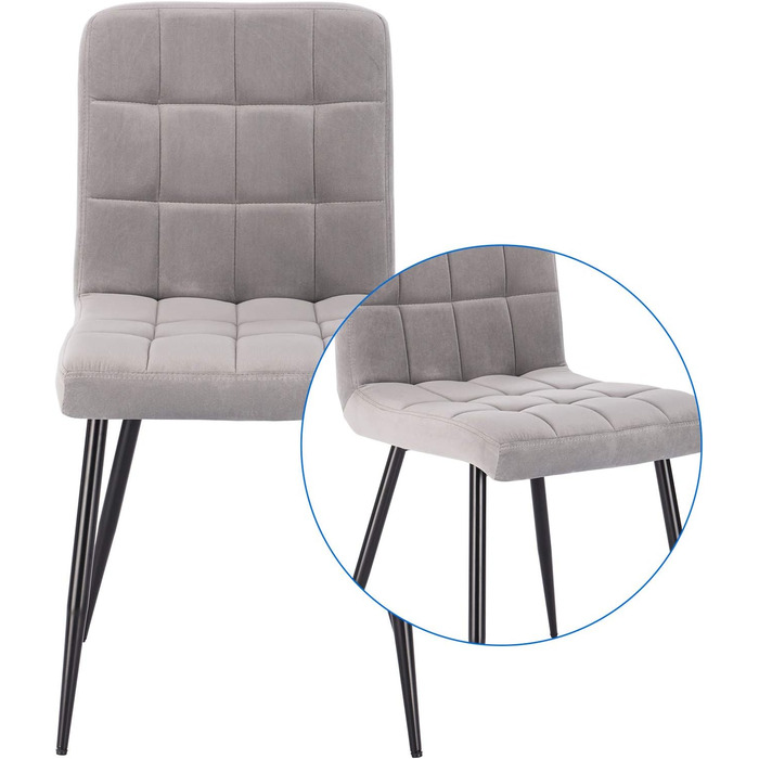 Набір обідніх стільців Lestarain 6 шт. з м'яким сидінням, оксамитові, для кухні/вітальні, металеві ніжки, сірий
